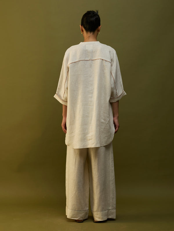 Sumire Curved Hem Linen Co-ord Set - Off White