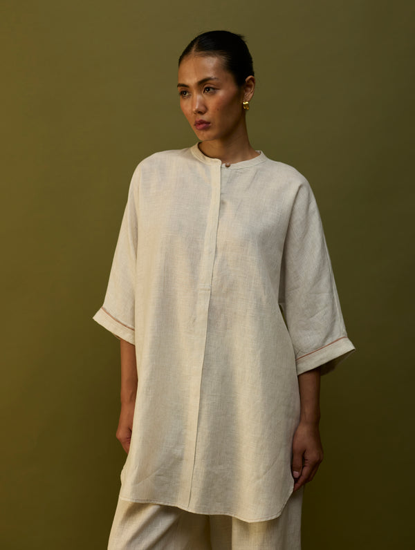 Sumire Curved Hem Linen Co-ord Set - Off White