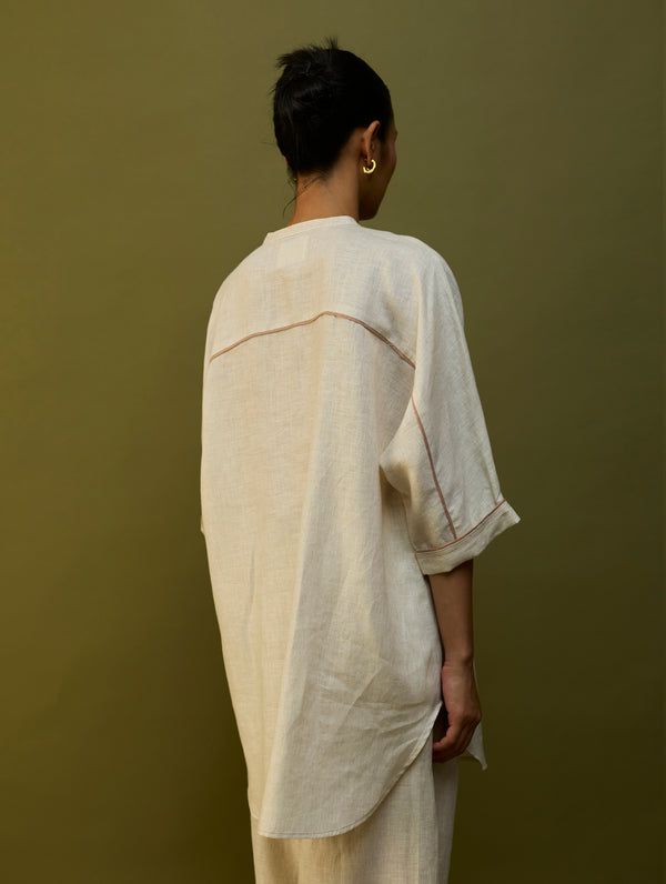 Sumire Curved Hem Linen Co-ord Set - Off White