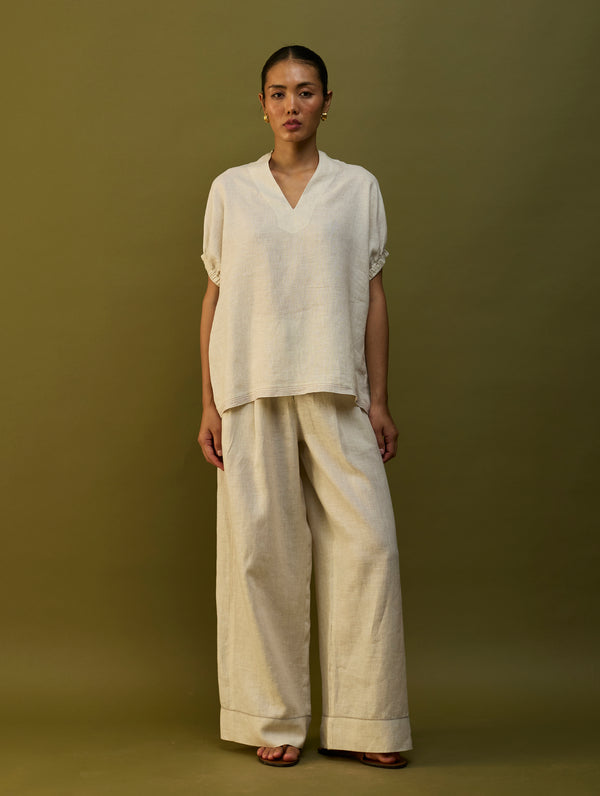 Mekko Pleated Linen Trousers - Off White