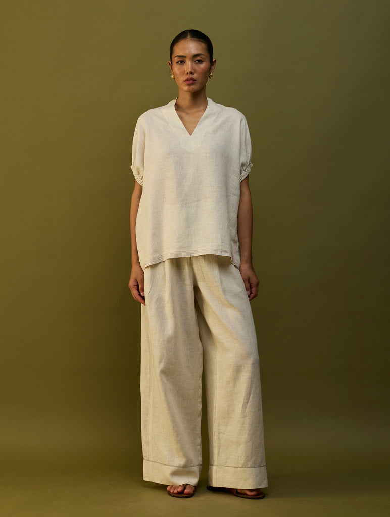 Mekko Pleated Linen Trousers - Off White