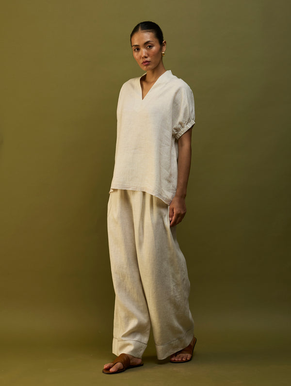 Mekko Pleated Linen Trousers - Off White