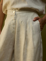 Sumire Curved Hem Linen Co-ord Set - Off White