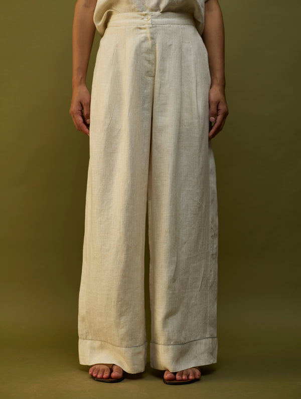 Mekko Pleated Linen Trousers - Off White