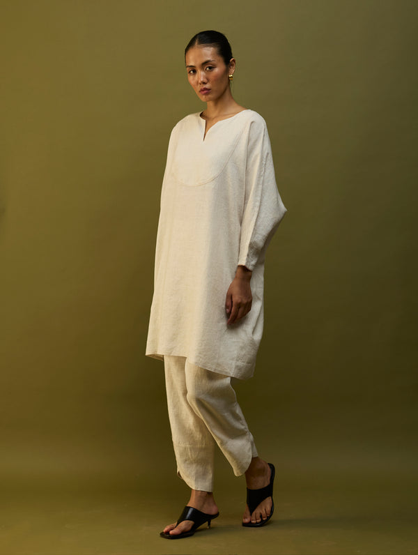 Etsu Yoke Linen Kurta Set - Off White