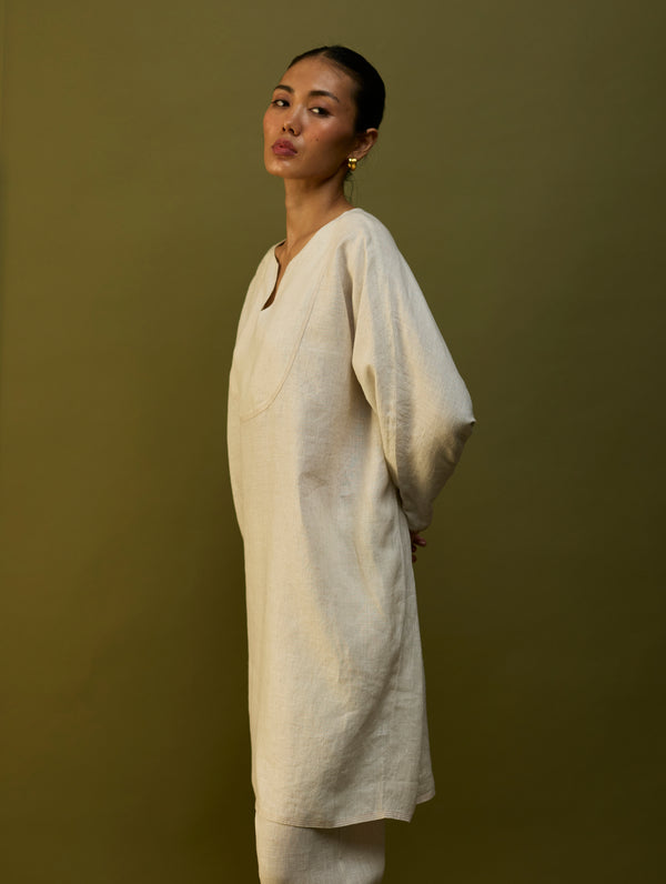 Etsu Yoke Linen Kurta - Off White