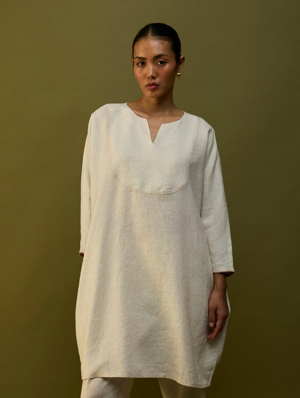 Etsu Yoke Linen Kurta - Off White