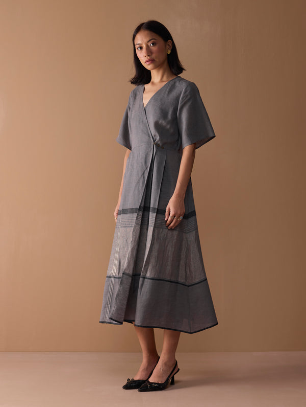 Issa Metallic Wrap Dress - Metallic Grey