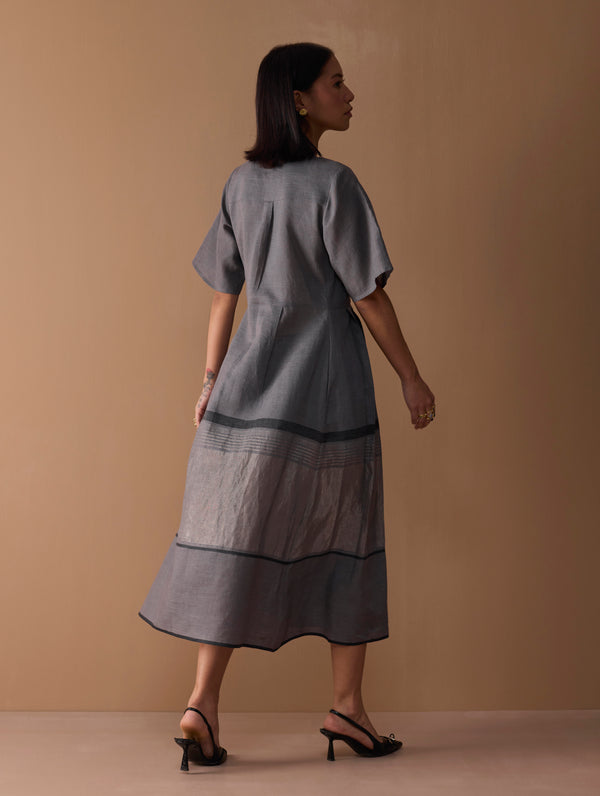 Issa Metallic Wrap Dress - Metallic Grey
