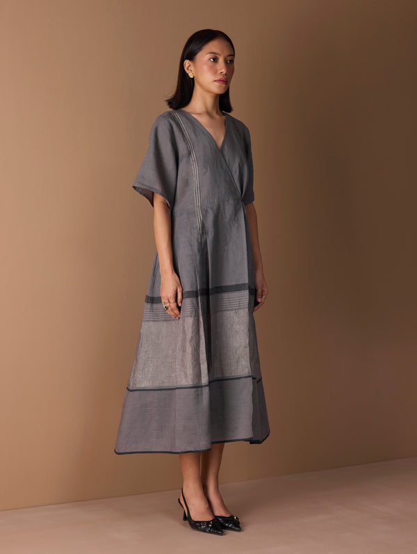 Issa Metallic Wrap Dress - Metallic Grey