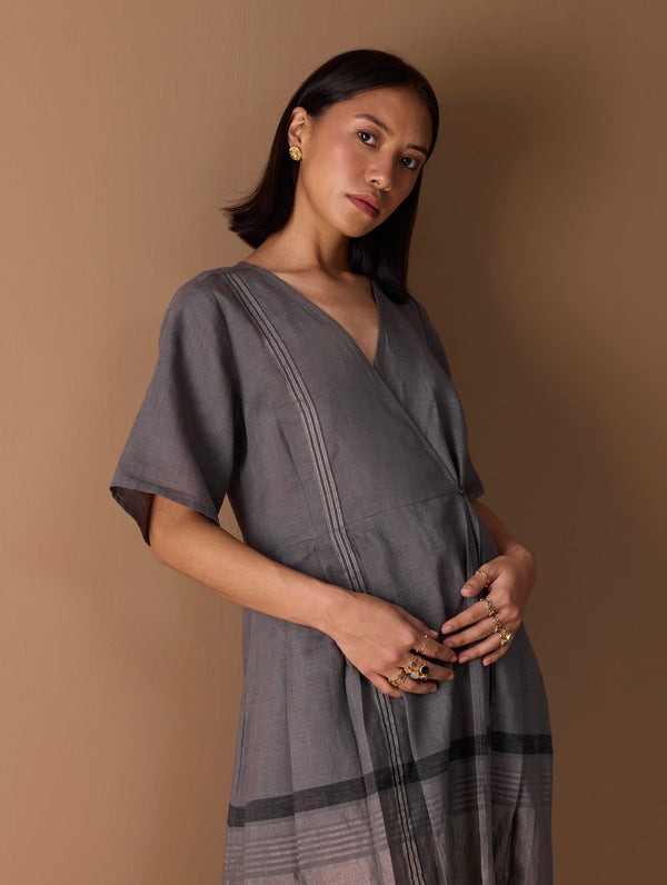 Issa Metallic Wrap Dress - Metallic Grey