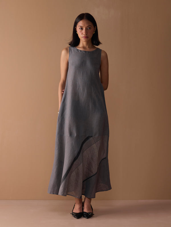 Pana Bias Panel Metallic Dress - Metallic Grey