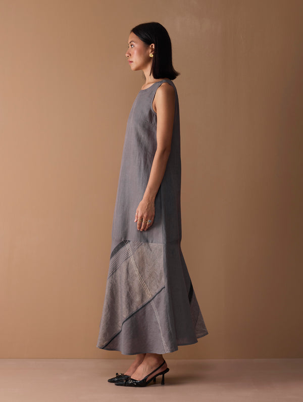 Pana Bias Panel Metallic Dress - Metallic Grey