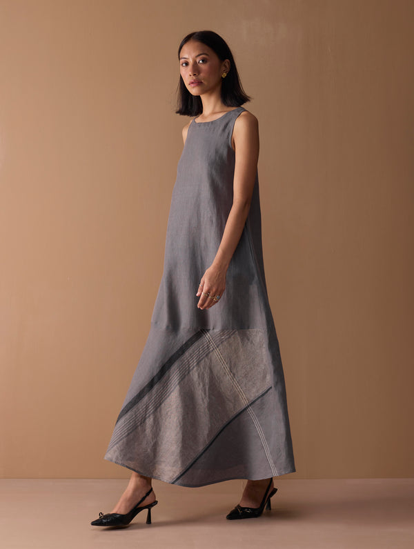 Pana Bias Panel Metallic Dress - Metallic Grey
