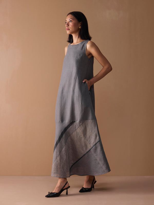 Pana Bias Panel Metallic Dress - Metallic Grey