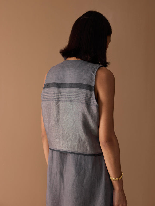 Riza Hand-Embroidered Vest - Metallic Grey