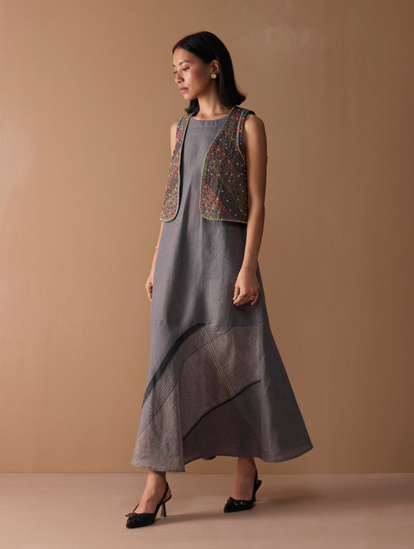 Riza Hand-Embroidered Vest - Metallic Grey