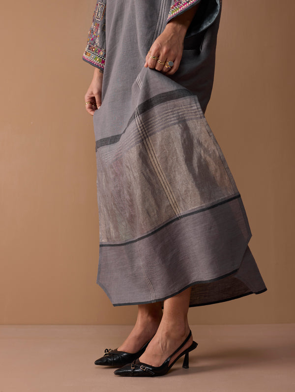Afshan Hand-Embroidered Dress - Metallic Grey