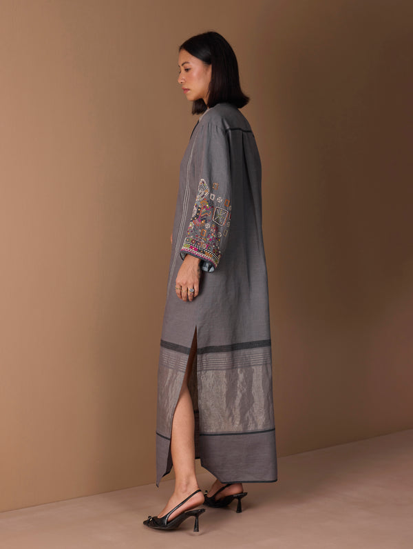 Afshan Hand-Embroidered Dress - Metallic Grey