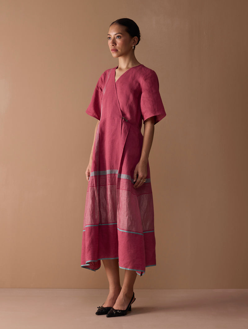 Issa Metallic Wrap Dress - Metallic Crimson