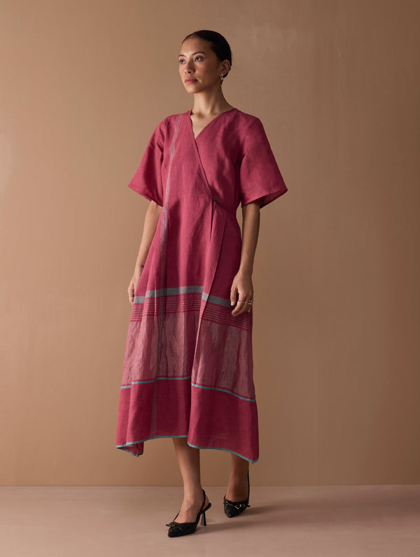 Issa Metallic Wrap Dress - Metallic Crimson