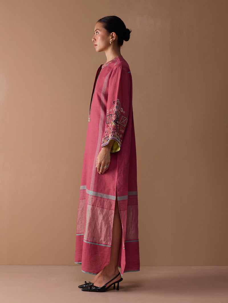 Afshan Hand-Embroidered Dress - Metallic Crimson