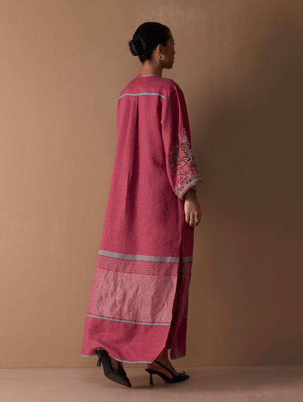 Afshan Hand-Embroidered Dress - Metallic Crimson