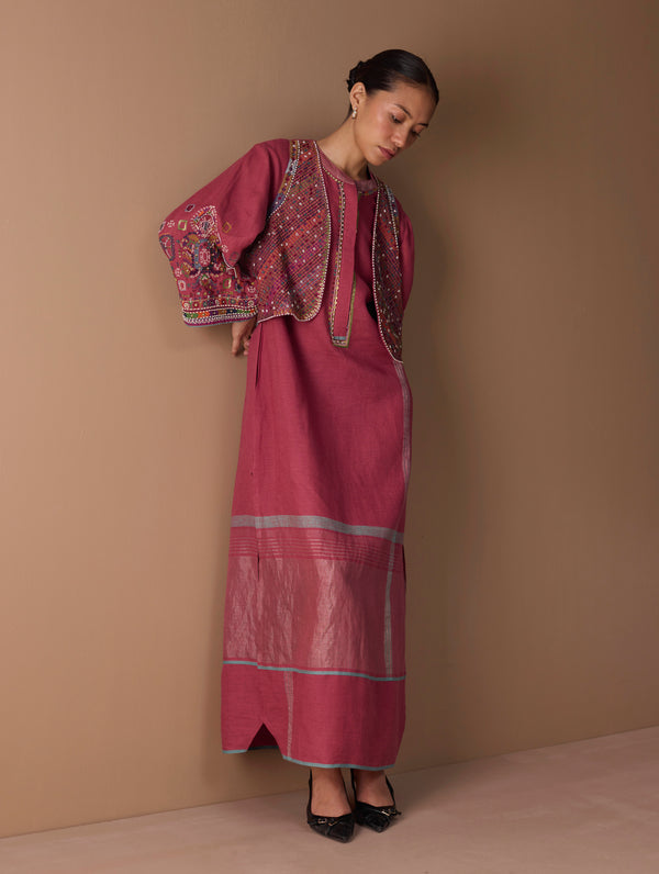 Riza Hand-Embroidered Vest - Metallic Crimson