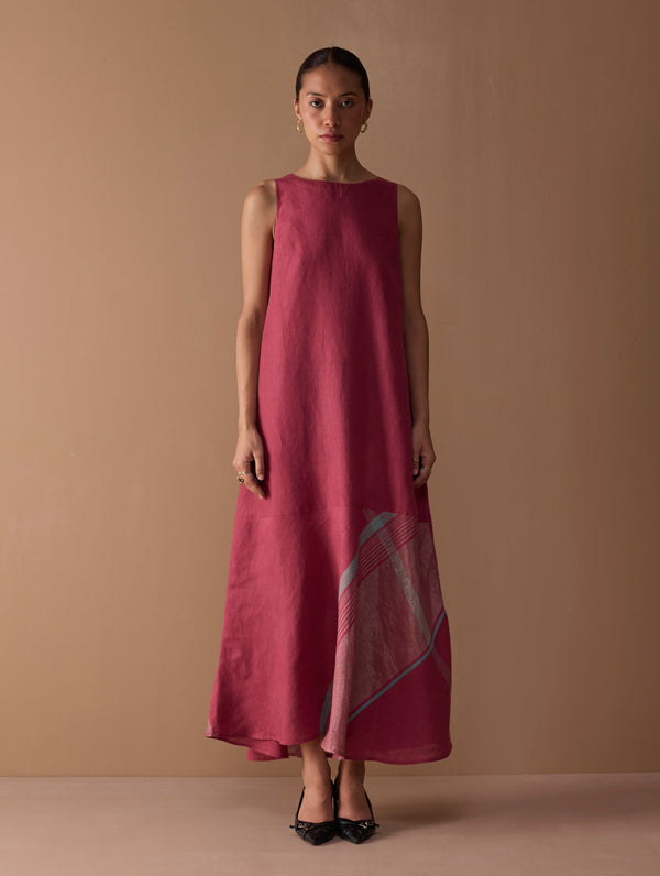 Pana Bias Panel Metallic Dress - Metallic Crimson