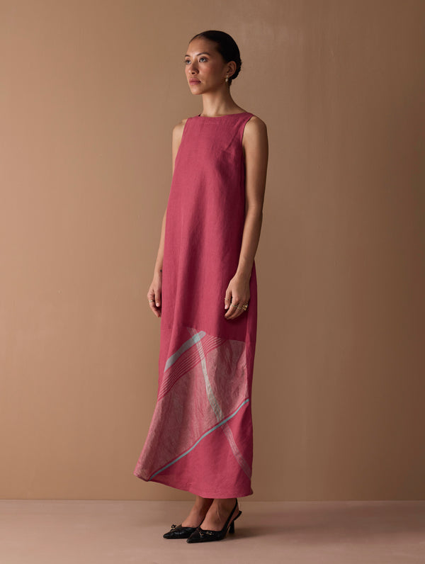 Pana Bias Panel Metallic Dress - Metallic Crimson