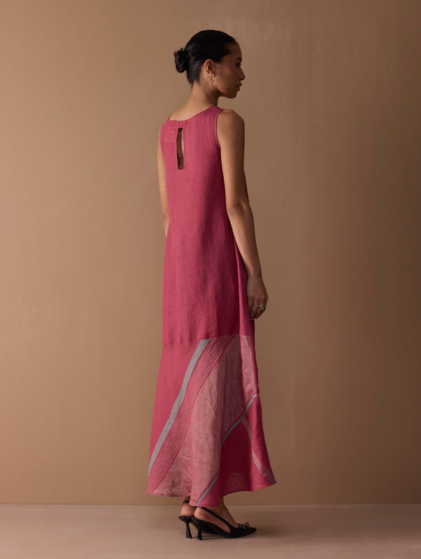 Pana Bias Panel Metallic Dress - Metallic Crimson