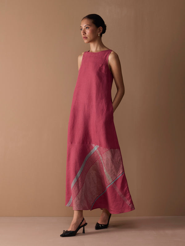 Pana Bias Panel Metallic Dress - Metallic Crimson