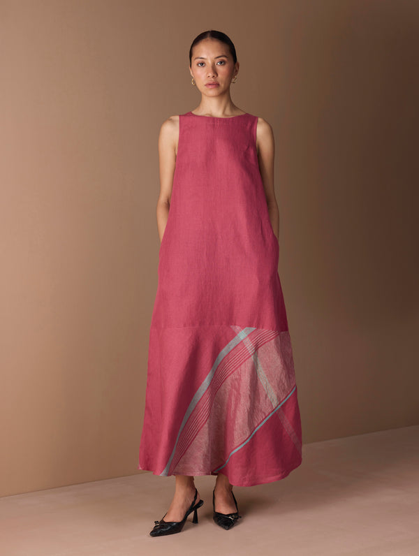 Pana Bias Panel Metallic Dress - Metallic Crimson