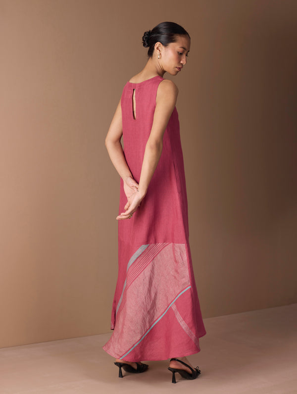 Pana Bias Panel Metallic Dress - Metallic Crimson