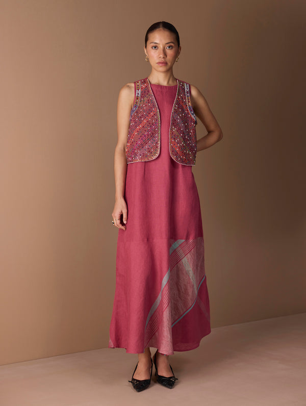 Riza Hand-Embroidered Vest - Metallic Crimson