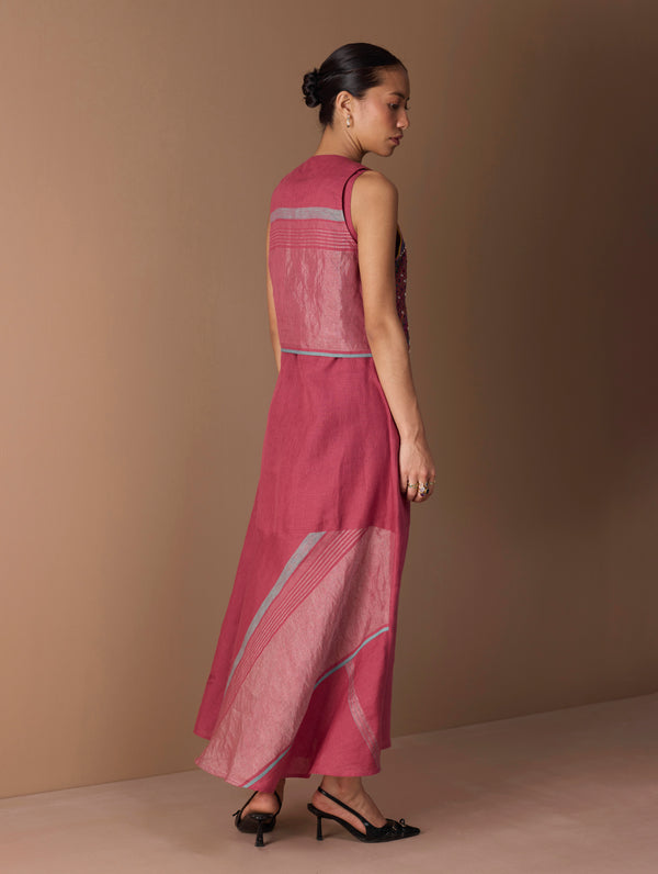 Riza Hand-Embroidered Vest - Metallic Crimson