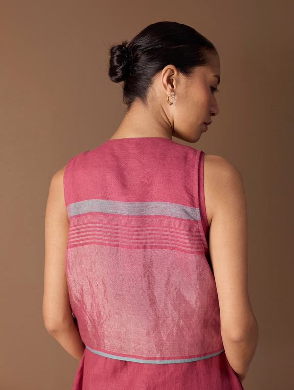 Riza Hand-Embroidered Vest - Metallic Crimson