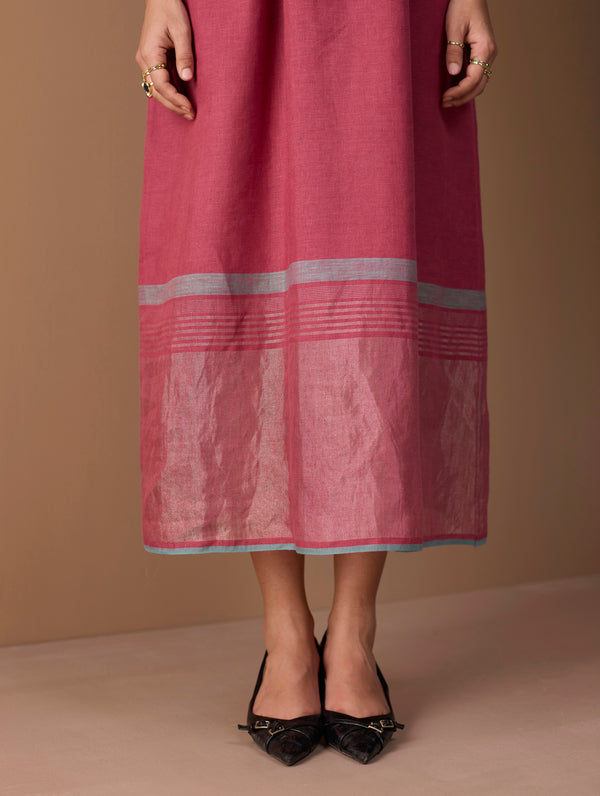 Mara Metallic Linen Gathered Dress - Metallic Crimson