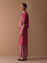 Aaro Metallic Palazzo Pants - Metallic Crimson