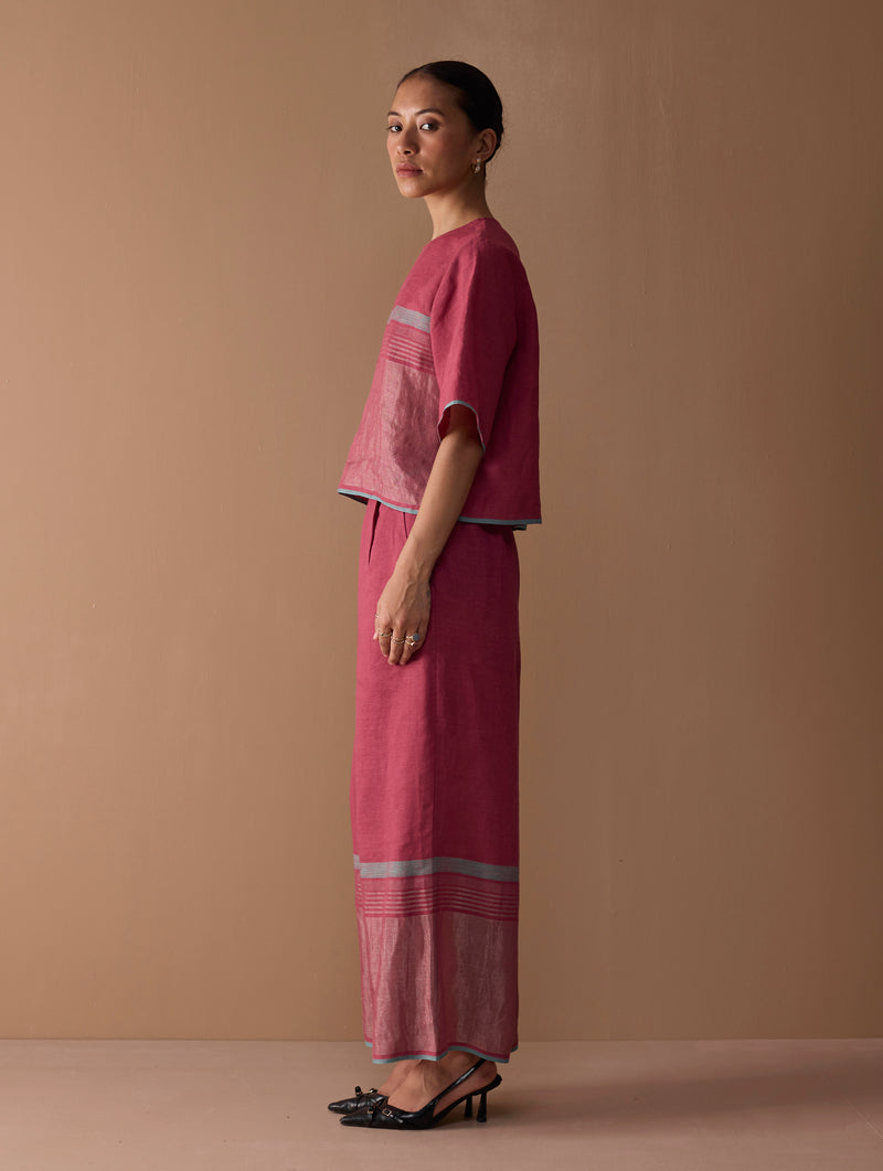 Aaro Metallic Palazzo Pants - Metallic Crimson