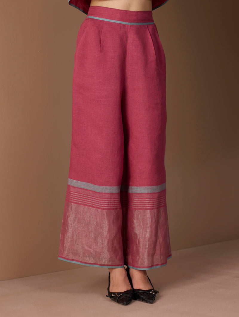 Zina Metallic Linen  Co-ord Set - Metallic Crimson