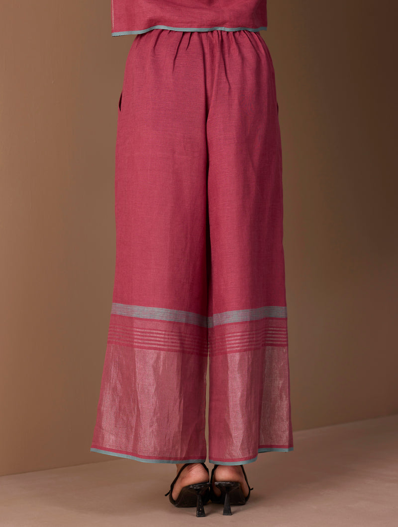 Aaro Metallic Palazzo Pants - Metallic Crimson