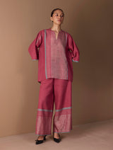 Zina Metallic Linen  Co-ord Set - Metallic Crimson