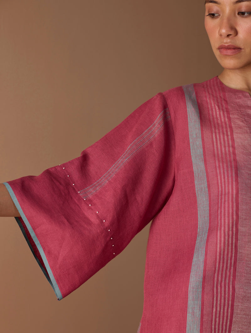 Zina Metallic Linen  Co-ord Set - Metallic Crimson