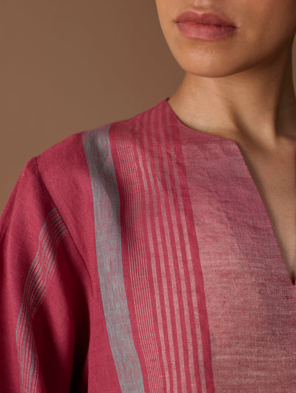 Zina Metallic Linen  Co-ord Set - Metallic Crimson