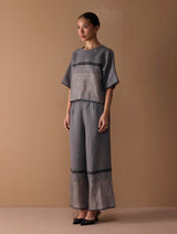 Ozra Cropped Linen Top - Metallic Grey