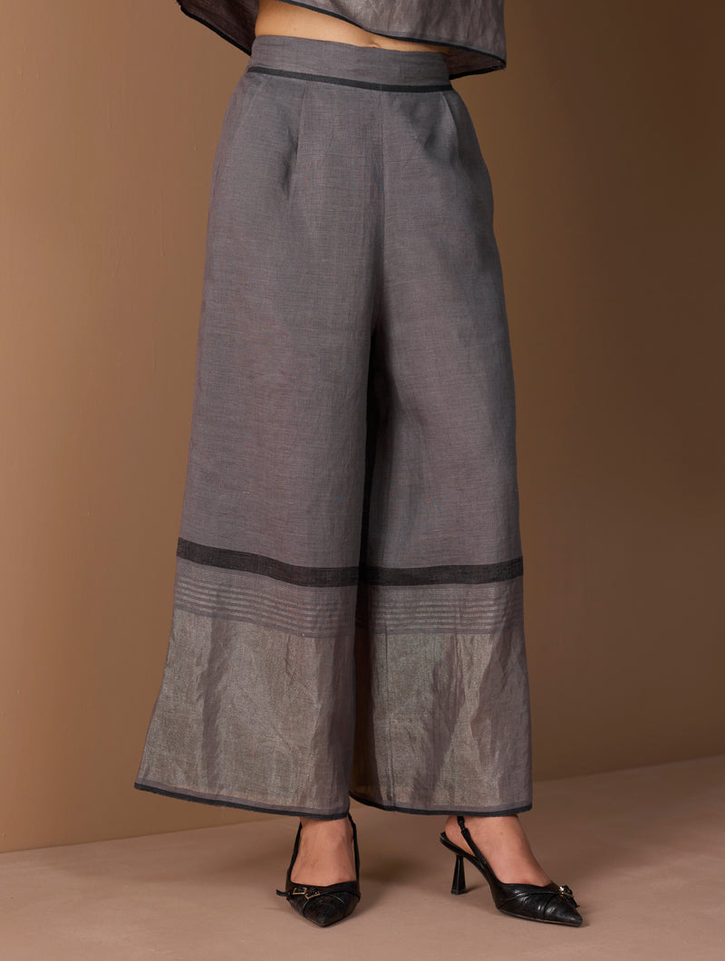 Mahra Hand-Embroidered Linen Kurta Set - Metallic Grey