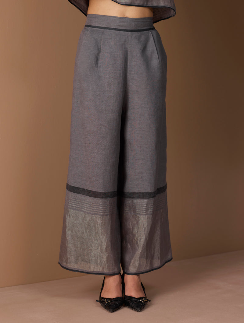Aaro Metallic Palazzo Pants - Metallic Grey