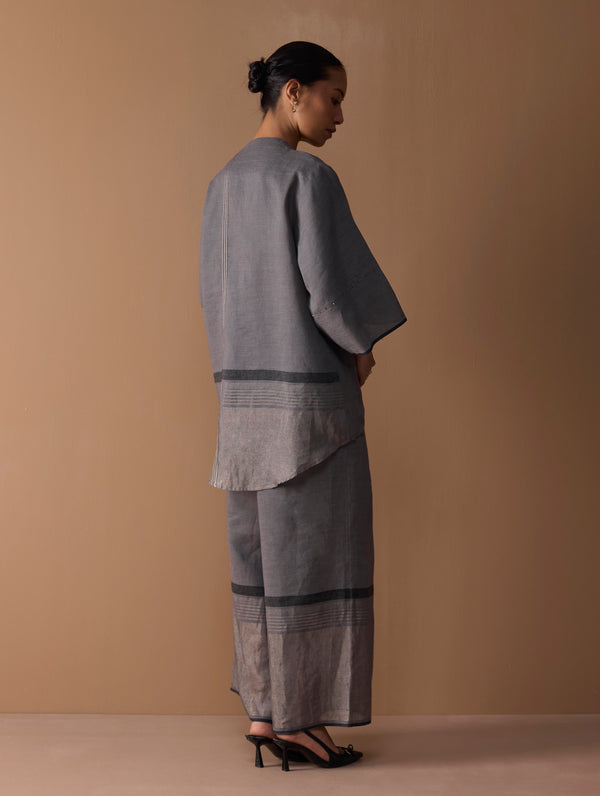 Zina Metallic Linen Top - Metallic Grey