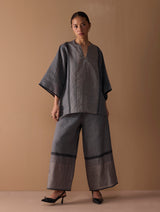 Zina Metallic Linen Top - Metallic Grey